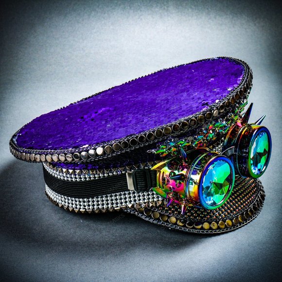 Steampunk Burning Man Captain Cap 3D Goggle Purple main image 5